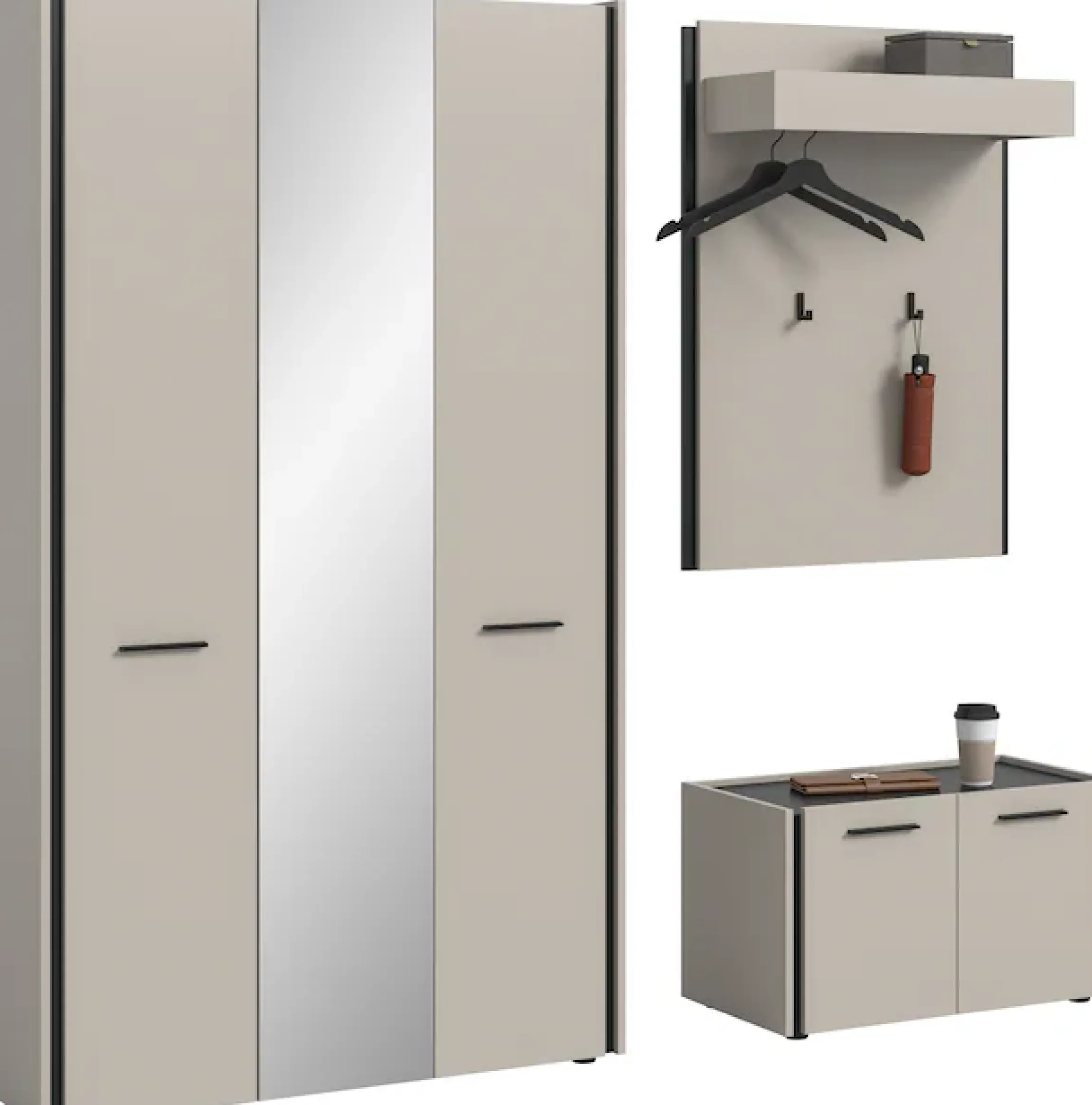 Home affaire Garderoben-Set »RAK, 3-teilige Garderoben-Kombination, Breite ca.197 cm« Garderobenschrank, Sitzbank, Garderobenpaneel, 3 Stk. tlg.