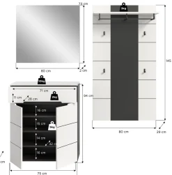 Home affaire Garderoben-Set »REHAT, TOPSELLER!, 3-teilig, Breite 175 cm, individuell erweiterbar« Set, bestehend aus: Kommode, Spiegel und Garderobenpaneel, 3 Stk. tlg.
