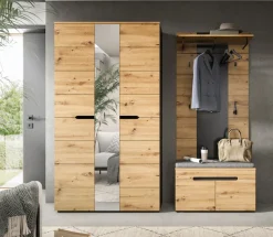 Home affaire Garderoben-Set »REHAT, TOPSELLER!, 4-teilig, Breite 200 cm, individuell stellbar« Set, best. aus: Garderobenschrank, Sitzbank, Sitzkissen & Garderobenpaneel, 4 Stk. tlg.