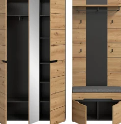 Home affaire Garderoben-Set »REHAT, TOPSELLER!, 4-teilig, Breite 200 cm, individuell stellbar« Set, best. aus: Garderobenschrank, Sitzbank, Sitzkissen & Garderobenpaneel, 4 Stk. tlg.