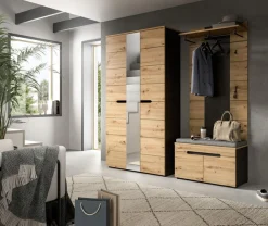Home affaire Garderoben-Set »REHAT, TOPSELLER!, 4-teilig, Breite 200 cm, individuell stellbar« Set, best. aus: Garderobenschrank, Sitzbank, Sitzkissen & Garderobenpaneel, 4 Stk. tlg.