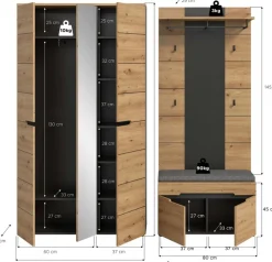 Home affaire Garderoben-Set »REHAT, TOPSELLER!, 4-teilig, Breite 200 cm, individuell stellbar« Set, best. aus: Garderobenschrank, Sitzbank, Sitzkissen & Garderobenpaneel, 4 Stk. tlg.