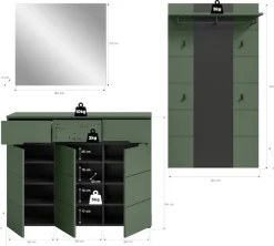 Home affaire Garderoben-Set »REHAT, TOPSELLER!, 3-teilig, Breite 215 cm, individuell erweiterbar« Set, bestehend aus: Kommode, Spiegel und Garderobenpaneel, 3 Stk. tlg.