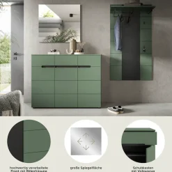 Home affaire Garderoben-Set »REHAT, TOPSELLER!, 3-teilig, Breite 215 cm, individuell erweiterbar« Set, bestehend aus: Kommode, Spiegel und Garderobenpaneel, 3 Stk. tlg.