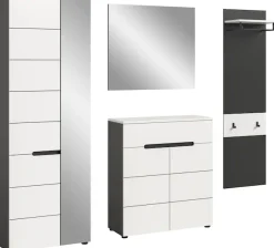 Home affaire Garderoben-Set »REHAT, TOPSELLER!, 4-teilig, Breite 220 cm, individuell erweiterbar« Set, bestehend aus: Garderobenschrank, Kommode, Spiegel & Garderobenpaneel, 4 Stk. tlg.