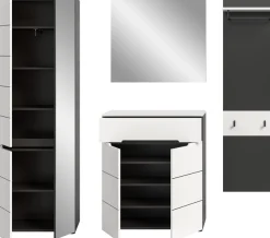 Home affaire Garderoben-Set »REHAT, TOPSELLER!, 4-teilig, Breite 220 cm, individuell erweiterbar« Set, bestehend aus: Garderobenschrank, Kommode, Spiegel & Garderobenpaneel, 4 Stk. tlg.