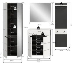 Home affaire Garderoben-Set »REHAT, TOPSELLER!, 4-teilig, Breite 220 cm, individuell erweiterbar« Set, bestehend aus: Garderobenschrank, Kommode, Spiegel & Garderobenpaneel, 4 Stk. tlg.
