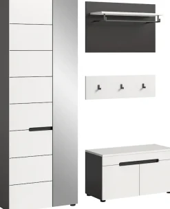 Home affaire Garderoben-Set »REHAT, TOPSELLER!, 4-teilig, Breite 160cm, individuell stellbar« bestehend aus: Garderobenschrank, Sitzbank, Paneel, Hakenleiste, 3 Stk. tlg.