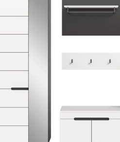 Home affaire Garderoben-Set »REHAT, TOPSELLER!, 4-teilig, Breite 160cm, individuell stellbar« bestehend aus: Garderobenschrank, Sitzbank, Paneel, Hakenleiste, 3 Stk. tlg.