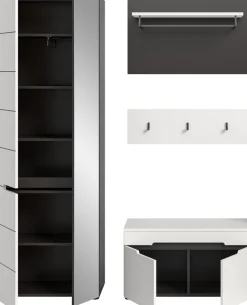 Home affaire Garderoben-Set »REHAT, TOPSELLER!, 4-teilig, Breite 160cm, individuell stellbar« bestehend aus: Garderobenschrank, Sitzbank, Paneel, Hakenleiste, 3 Stk. tlg.