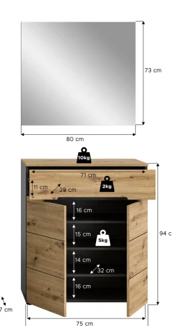 Home affaire Garderoben-Set »REHAT, TOPSELLER!, 2-teilig, Breite 80cm, individuell erweiterbar« bestehend aus: Garderobenspiegel und Schuhkommode, 2 Stk. tlg.