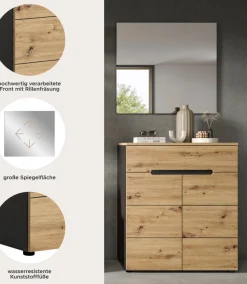 Home affaire Garderoben-Set »REHAT, TOPSELLER!, 2-teilig, Breite 80cm, individuell erweiterbar« bestehend aus: Garderobenspiegel und Schuhkommode, 2 Stk. tlg.