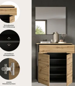 Home affaire Garderoben-Set »REHAT, TOPSELLER!, 2-teilig, Breite 80cm, individuell erweiterbar« bestehend aus: Garderobenspiegel und Schuhkommode, 2 Stk. tlg.