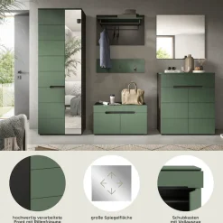 Home affaire Garderoben-Set »Rehat, Garderobenkombination, Breite 255cm« Garderobenschrank, Sitzbank, Paneel, Hakenleiste, Spiegel, Kommode, 6 Stk. tlg.