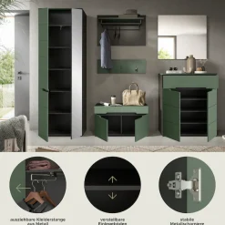 Home affaire Garderoben-Set »Rehat, Garderobenkombination, Breite 255cm« Garderobenschrank, Sitzbank, Paneel, Hakenleiste, Spiegel, Kommode, 6 Stk. tlg.