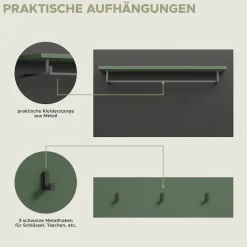 Home affaire Garderoben-Set »Rehat, Garderobenkombination, Breite 255cm« Garderobenschrank, Sitzbank, Paneel, Hakenleiste, Spiegel, Kommode, 6 Stk. tlg.