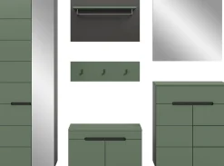 Home affaire Garderoben-Set »Rehat, Garderobenkombination, Breite 255cm« Garderobenschrank, Sitzbank, Paneel, Hakenleiste, Spiegel, Kommode, 6 Stk. tlg.