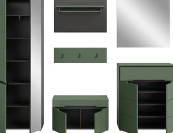 Home affaire Garderoben-Set »Rehat, Garderobenkombination, Breite 255cm« Garderobenschrank, Sitzbank, Paneel, Hakenleiste, Spiegel, Kommode, 6 Stk. tlg.