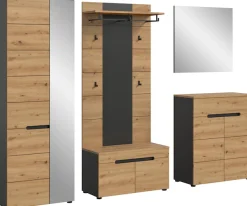Home affaire Garderoben-Set »REHAT, TOPSELLER!, 5-teilig, Breite 255cm, individuell erweiterbar« Set, bestehend aus: Garderobenschrank, Sitzbank, Paneel, Spiegel, Kommode, 5 Stk. tlg.