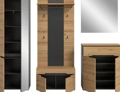 Home affaire Garderoben-Set »REHAT, TOPSELLER!, 5-teilig, Breite 255cm, individuell erweiterbar« Set, bestehend aus: Garderobenschrank, Sitzbank, Paneel, Spiegel, Kommode, 5 Stk. tlg.