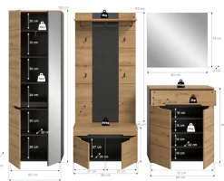 Home affaire Garderoben-Set »REHAT, TOPSELLER!, 5-teilig, Breite 255cm, individuell erweiterbar« Set, bestehend aus: Garderobenschrank, Sitzbank, Paneel, Spiegel, Kommode, 5 Stk. tlg.