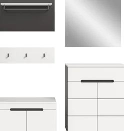 Home affaire Garderoben-Set »REHAT, TOPSELLER!, 5-teilig, Breite 175cm, individuell stellbar« bestehend aus: Sitzbank, Paneel, Hakenleiste, Spiegel, Kommode, 4 Stk. tlg.