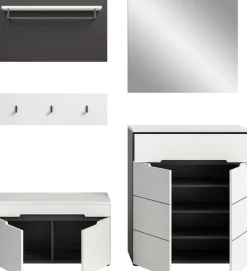 Home affaire Garderoben-Set »REHAT, TOPSELLER!, 5-teilig, Breite 175cm, individuell stellbar« bestehend aus: Sitzbank, Paneel, Hakenleiste, Spiegel, Kommode, 4 Stk. tlg.