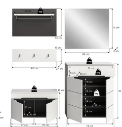 Home affaire Garderoben-Set »REHAT, TOPSELLER!, 5-teilig, Breite 175cm, individuell stellbar« bestehend aus: Sitzbank, Paneel, Hakenleiste, Spiegel, Kommode, 4 Stk. tlg.