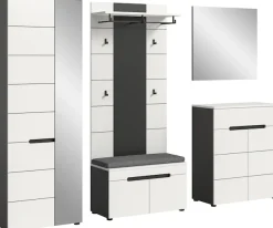 Home affaire Garderoben-Set »REHAT, TOPSELLER!, 5-teilig, Breite 255 cm, individuell erweiterbar« Set, bestehend aus: Schrank, Sitzbank, Sitzkissen, Paneel, Spiegel, Kommode, 6 Stk. tlg.