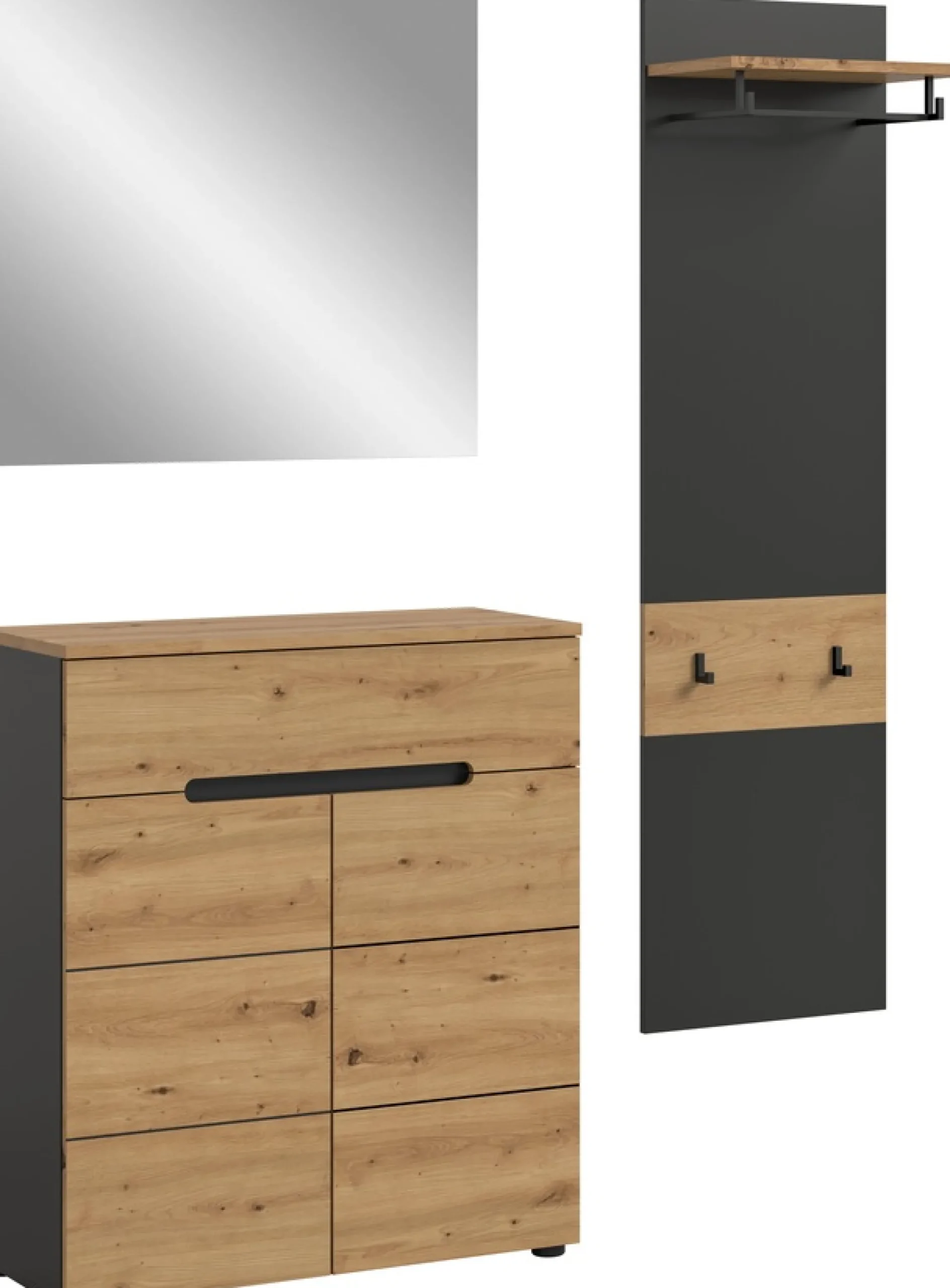 Home affaire Garderoben-Set »REHAT, TOPSELLER!, 3-teilig, Breite 140 cm, individuell erweiterbar« Set, bestehend aus: Kommode, Spiegel und Garderobenpaneel, 3 Stk. tlg.