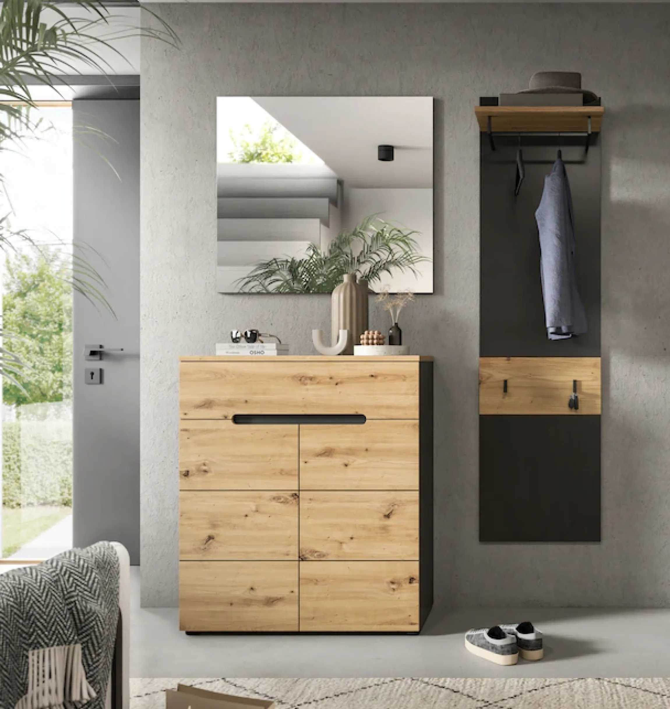 Home affaire Garderoben-Set »REHAT, TOPSELLER!, 3-teilig, Breite 140 cm, individuell erweiterbar« Set, bestehend aus: Kommode, Spiegel und Garderobenpaneel, 3 Stk. tlg.