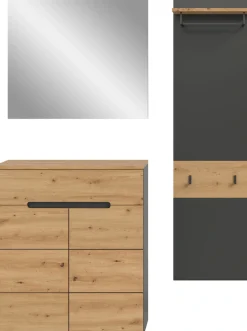 Home affaire Garderoben-Set »REHAT, TOPSELLER!, 3-teilig, Breite 140 cm, individuell erweiterbar« Set, bestehend aus: Kommode, Spiegel und Garderobenpaneel, 3 Stk. tlg.