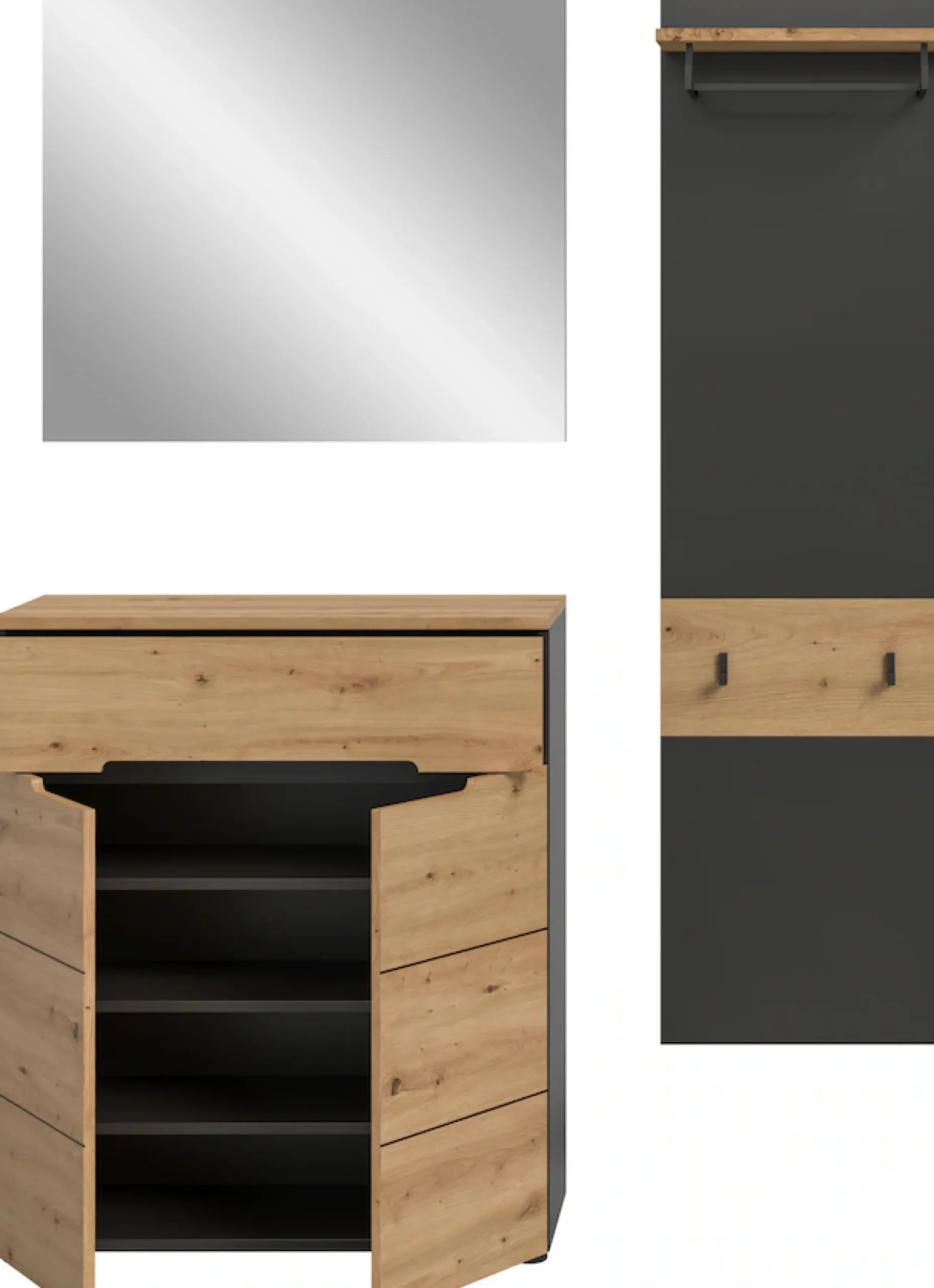 Home affaire Garderoben-Set »REHAT, TOPSELLER!, 3-teilig, Breite 140 cm, individuell erweiterbar« Set, bestehend aus: Kommode, Spiegel und Garderobenpaneel, 3 Stk. tlg.