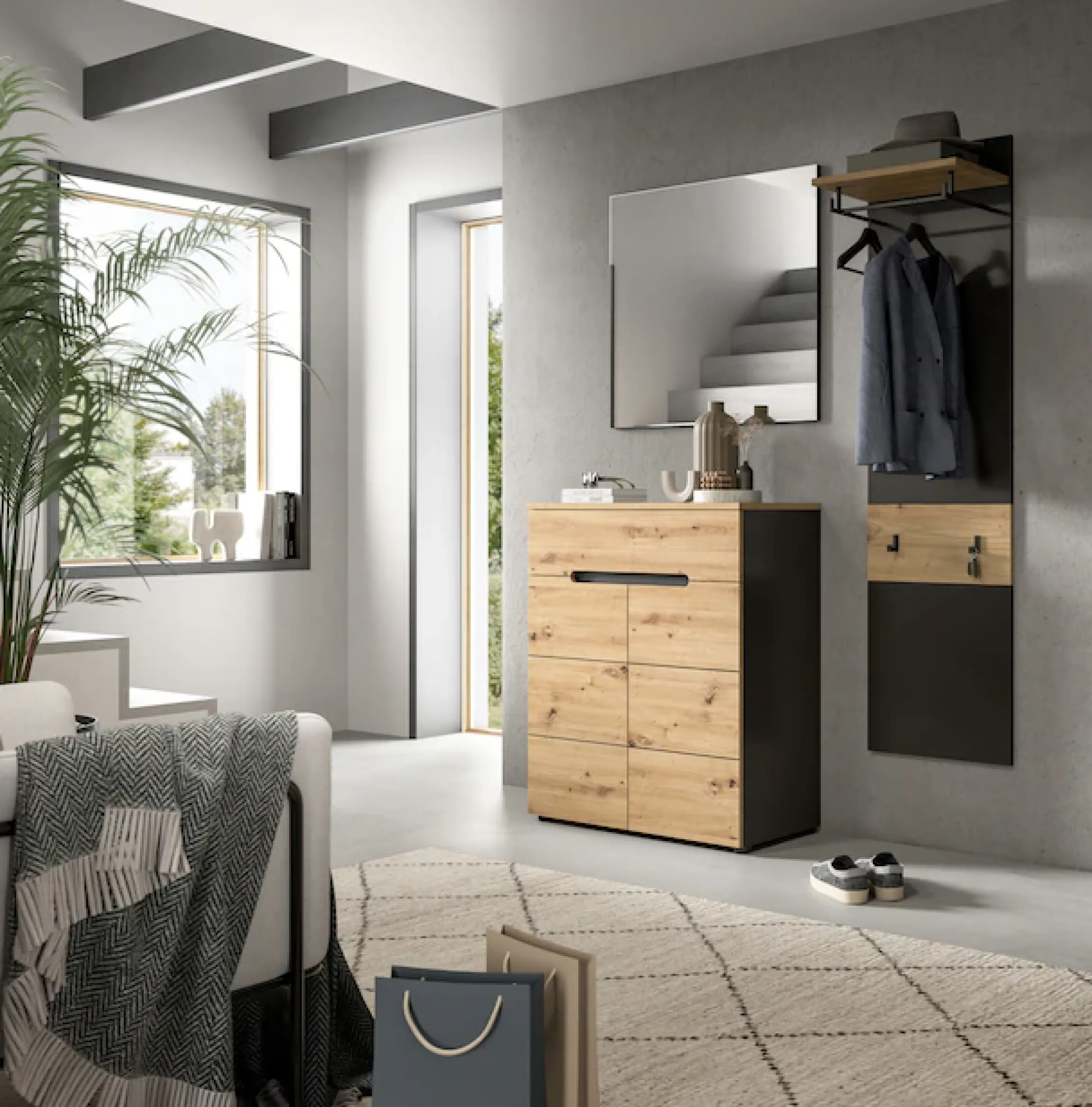Home affaire Garderoben-Set »REHAT, TOPSELLER!, 3-teilig, Breite 140 cm, individuell erweiterbar« Set, bestehend aus: Kommode, Spiegel und Garderobenpaneel, 3 Stk. tlg.