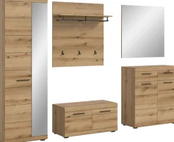 Home affaire Garderoben-Set »SIENA, Breite 272 cm, 5-teiliges Set, individuell stellbar« Komplett-Set, best.aus: Garderobenschrank, Sitzbank, Paneel, Schuhschrank & Spiegel, 5 Stk. tlg.