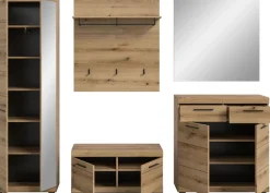 Home affaire Garderoben-Set »SIENA, Breite 272 cm, 5-teiliges Set, individuell stellbar« Komplett-Set, best.aus: Garderobenschrank, Sitzbank, Paneel, Schuhschrank & Spiegel, 5 Stk. tlg.