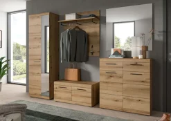 Home affaire Garderoben-Set »SIENA, Breite 272 cm, 5-teiliges Set, individuell stellbar« Komplett-Set, best.aus: Garderobenschrank, Sitzbank, Paneel, Schuhschrank & Spiegel, 5 Stk. tlg.