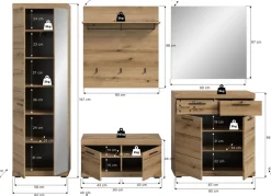 Home affaire Garderoben-Set »SIENA, Breite 272 cm, 5-teiliges Set, individuell stellbar« Komplett-Set, best.aus: Garderobenschrank, Sitzbank, Paneel, Schuhschrank & Spiegel, 5 Stk. tlg.