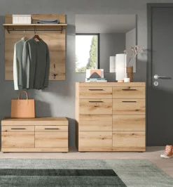 Home affaire Garderoben-Set »Siena, Fronten mit hochwertiger Rillenfräsung, 4-teilig,bestehend aus:« Komplett-Set, bestehend aus: Sitzbank, Garderobenpaneel, Schuhschrank und Spiegel, 4 Stk. tlg.