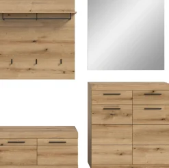 Home affaire Garderoben-Set »Siena, Fronten mit hochwertiger Rillenfräsung, 4-teilig,bestehend aus:« Komplett-Set, bestehend aus: Sitzbank, Garderobenpaneel, Schuhschrank und Spiegel, 4 Stk. tlg.