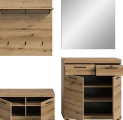 Home affaire Garderoben-Set »Siena, Fronten mit hochwertiger Rillenfräsung, 4-teilig,bestehend aus:« Komplett-Set, bestehend aus: Sitzbank, Garderobenpaneel, Schuhschrank und Spiegel, 4 Stk. tlg.