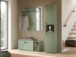Home affaire Garderoben-Set »TATIO, 4-tlg. Garderobenkombination, Breite: 161 cm, Rillenfräsung« Set, Set, best. aus: 1 Paneel, 1 Garderobenschrank,1 Sitzbank,1 Sitzkissen, 4 Stk. tlg.