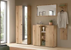 Home affaire Garderoben-Set »TATIO, 4-tlg. Garderobenkombination, Breite: 237 cm, Rillenfräsung« Set, 1 Spiegel, 1 Garderobenschrank, 1 Schuhkommode, 1 Garderobenpaneel, 4 Stk. tlg.