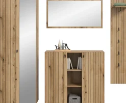 Home affaire Garderoben-Set »TATIO, 4-tlg. Garderobenkombination, Breite: 237 cm, Rillenfräsung« Set, 1 Spiegel, 1 Garderobenschrank, 1 Schuhkommode, 1 Garderobenpaneel, 4 Stk. tlg.