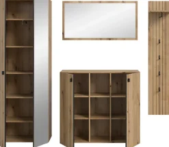 Home affaire Garderoben-Set »TATIO, 4-tlg. Garderobenkombination, Breite: 237 cm, Rillenfräsung« Set, 1 Spiegel, 1 Garderobenschrank, 1 Schuhkommode, 1 Garderobenpaneel, 4 Stk. tlg.