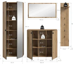 Home affaire Garderoben-Set »TATIO, 4-tlg. Garderobenkombination, Breite: 237 cm, Rillenfräsung« Set, 1 Spiegel, 1 Garderobenschrank, 1 Schuhkommode, 1 Garderobenpaneel, 4 Stk. tlg.