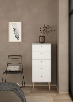 Home affaire Highboard »Bodo, Hochkommode, Aufbewahrung, , Stauraum« mit 5 Schubladen, Beine und Griffe aus Echtholz, Breite 50 cm