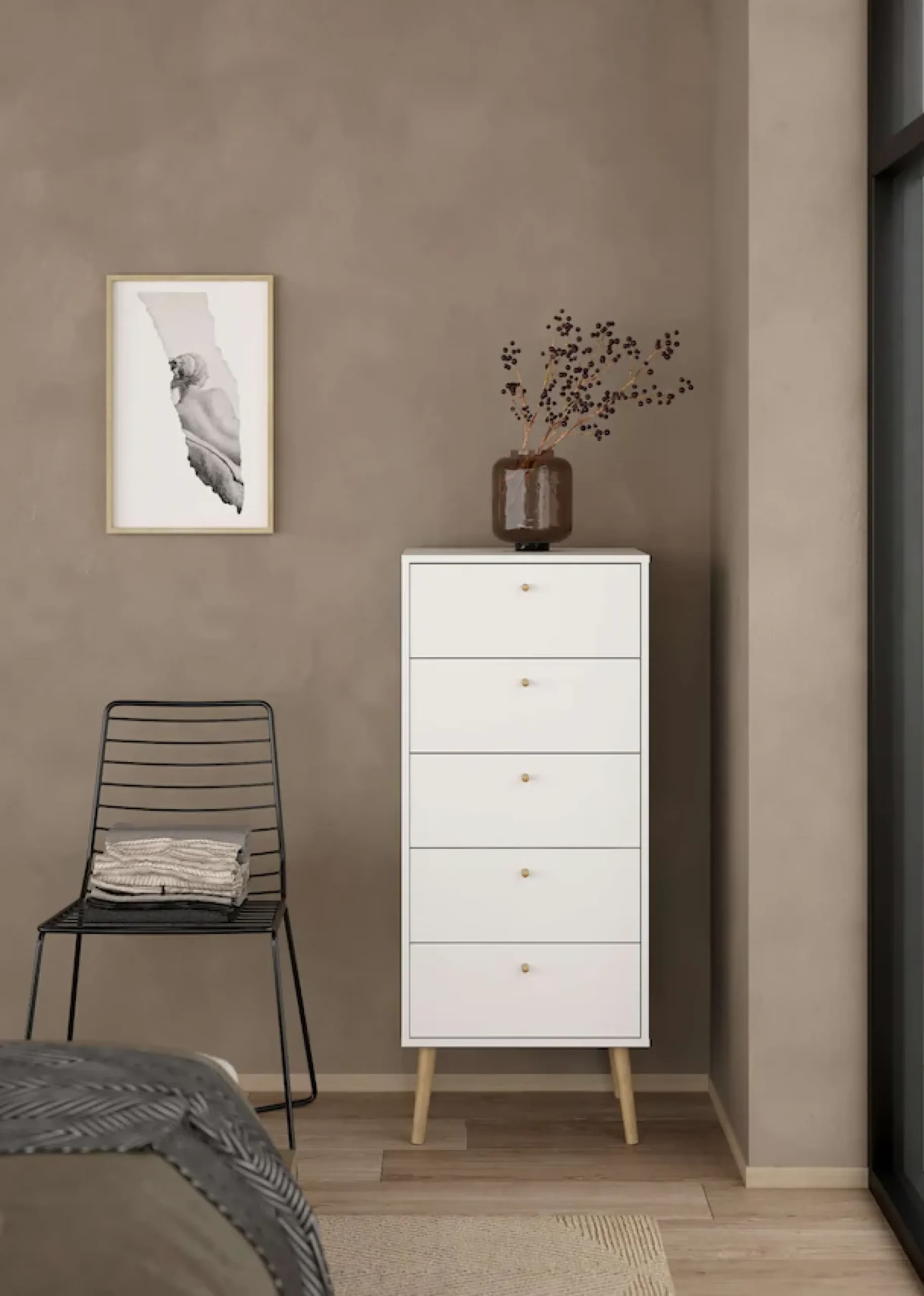 Home affaire Highboard »Bodo, Hochkommode, Aufbewahrung, , Stauraum« mit 5 Schubladen, Beine und Griffe aus Echtholz, Breite 50 cm