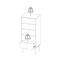 Home affaire Highboard »Bodo, Hochkommode, Aufbewahrung, , Stauraum« mit 5 Schubladen, Beine und Griffe aus Echtholz, Breite 50 cm