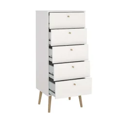 Home affaire Highboard »Bodo, Hochkommode, Aufbewahrung, , Stauraum« mit 5 Schubladen, Beine und Griffe aus Echtholz, Breite 50 cm
